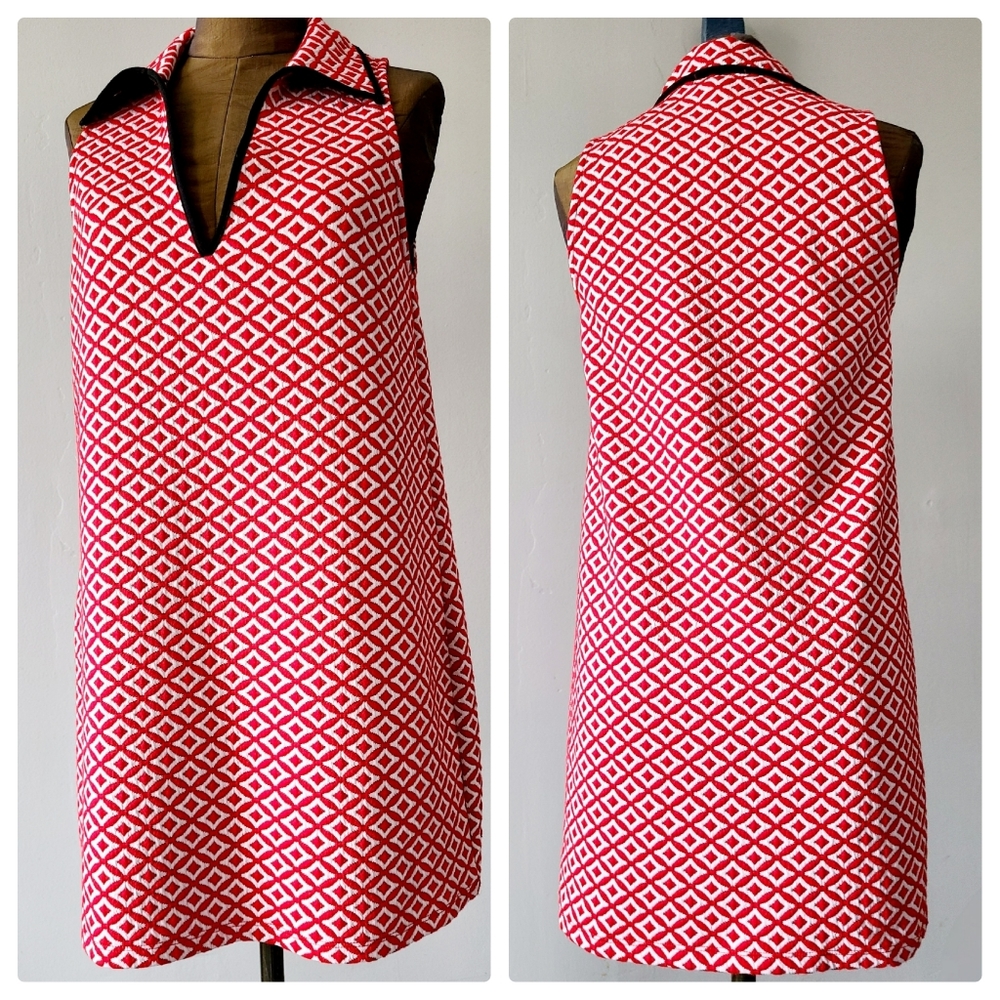 Zara Mod Dress Ladies M L red Geometric Retro Vintage Indie Sleeveless 70s 80s